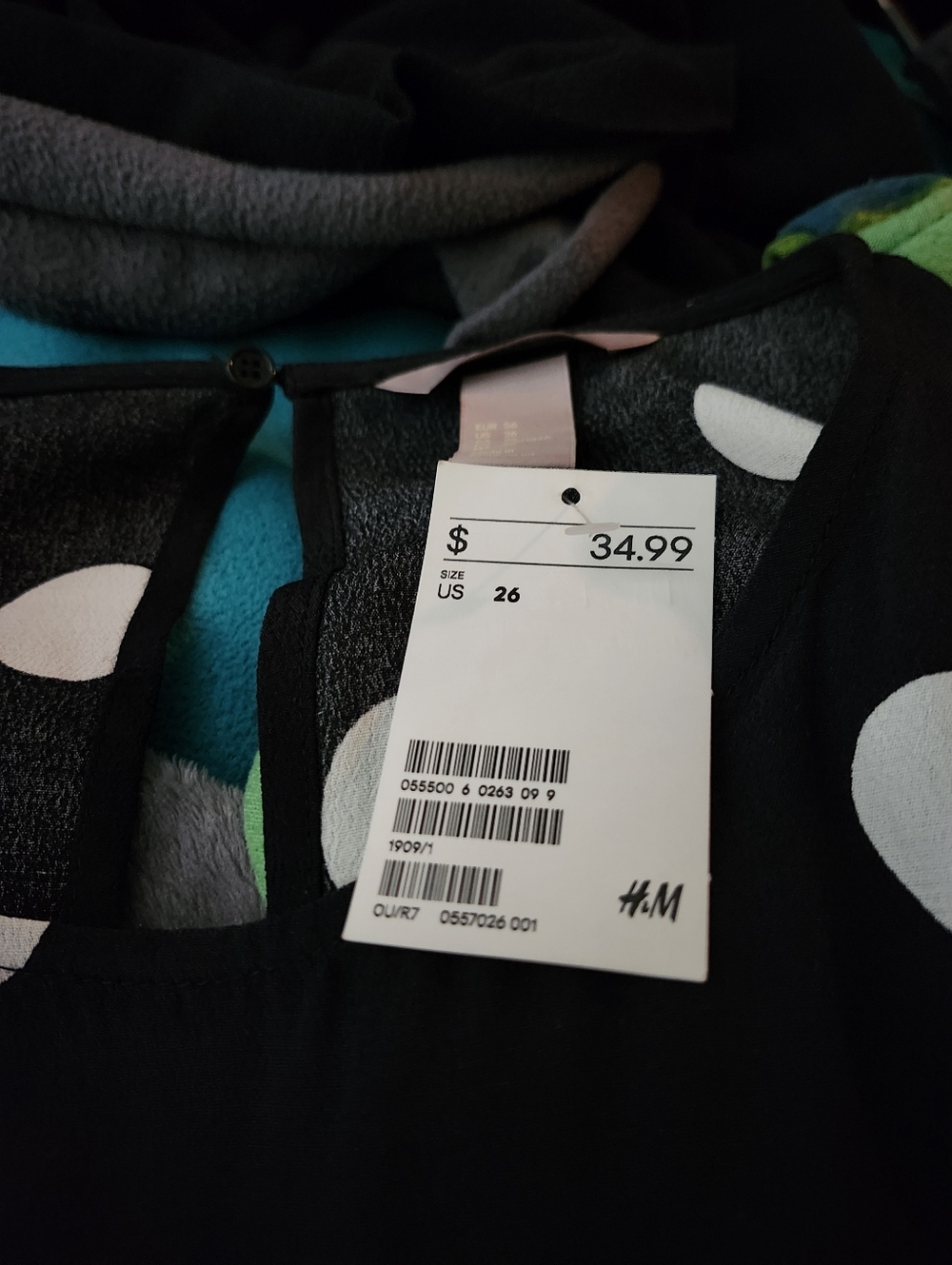 H & M Plus Size Polka Dot Long Sleeve A-Line Dress - Black/White Size 26 - Picture 3 of 3